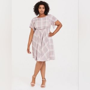Torrid Lilac Purple and Blush Pink Plaid Challis Skater Dress- Size 1X